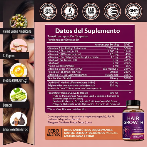 Vitaminas Avanzadas para el Crecimiento del Cabello 24 en 1